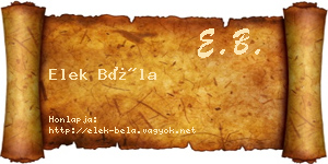 Elek Béla névjegykártya